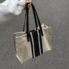 Simple Canvas Stripe Decor Bucket Handbags Women Top Handle Tote Bag Large Capacity Casual Shoulder Crossbody Bags
