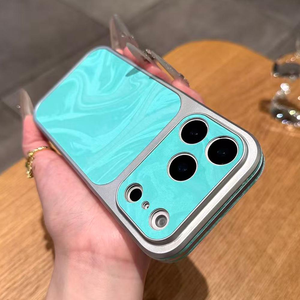 Fashion Water Ripple Large Window Case For iPhone 17 16 15 14 13 Pro Max Solid Color Shockproof Matte Bumper Protection Cover