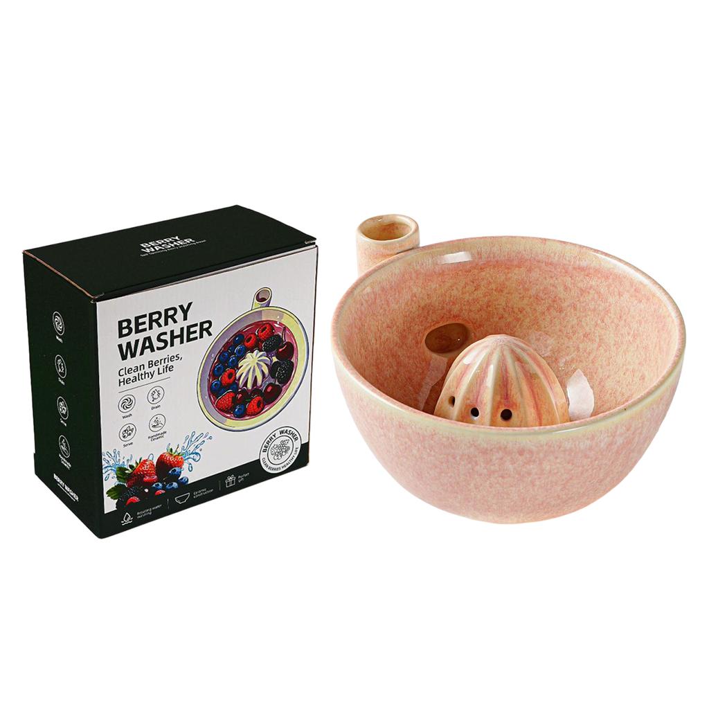 Integrated Drain Strainer Bowl Ceramic Berry Swirl Fruit Washing Colander Kitchen Vegetable Rinsing