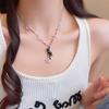 Kitten Pink Star Pendant Beaded Necklace Y2K Cute Sweet Cool Ins Style Clavicle Chain Girl Choker Jewelry Accessories Party Gift