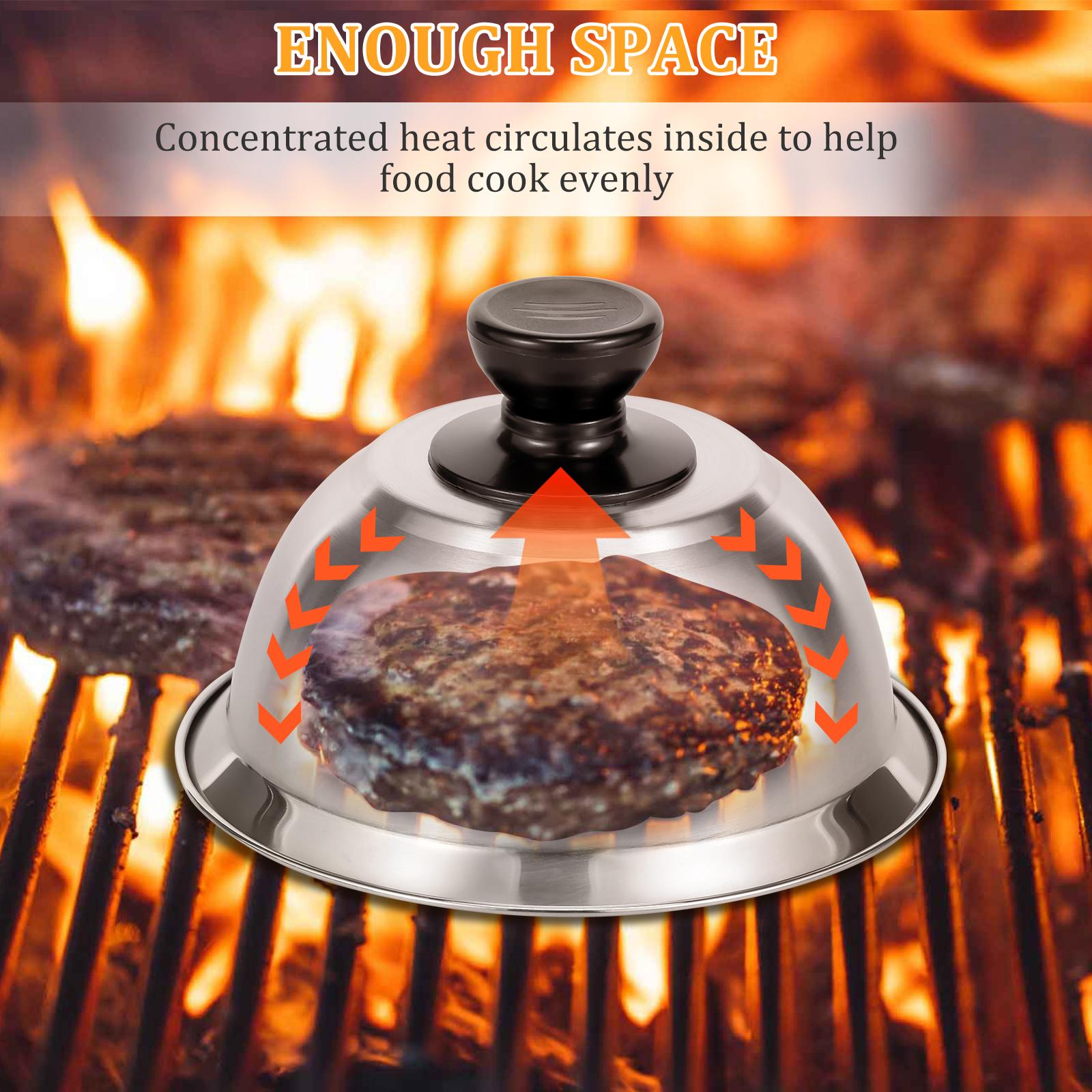 4Pcs 16cm Burger Cover Stainless Steel Cheese Melting Dome Small Grilling Cover Round Flat Top Grill Metal Lids Steaming Cover