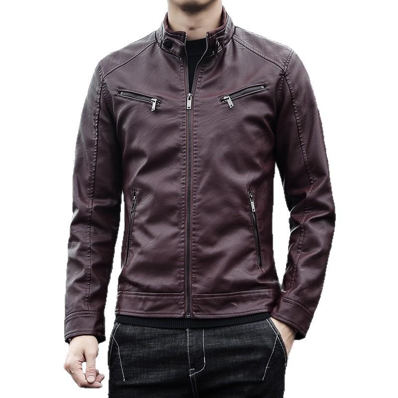 Autumn and winter new light business casual black leather jacket men's daily commuting soft leather velvet stand-up collar versatile men's leather