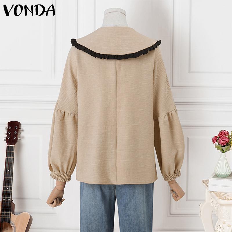 VONDA Women Casual Lace Lapel Long Sleeve Blouses
