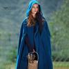 Winter Women Jacket with Hood Medieval Retro Cape Gothic Keep Warm Shawl Ankle Length Loose Cloak Thick Single-Button Closure Outdoor Poncho Pirate