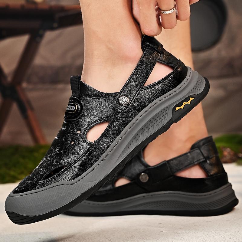 Fashion Men's Leather Sandals Summer Male Shoes Beach Sandals Comfortable Outdoor Casual Sneakers