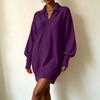 Women's Loose Fit Mid-Length Knit Sweater Dress with Sleeves and Turn-Down Collar