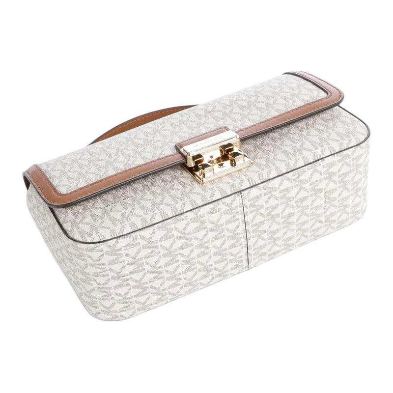 Michael Kors Classic Logo All-over Gold Metal Accessories Coated Canvas Shoulder Bag Women's Ivory