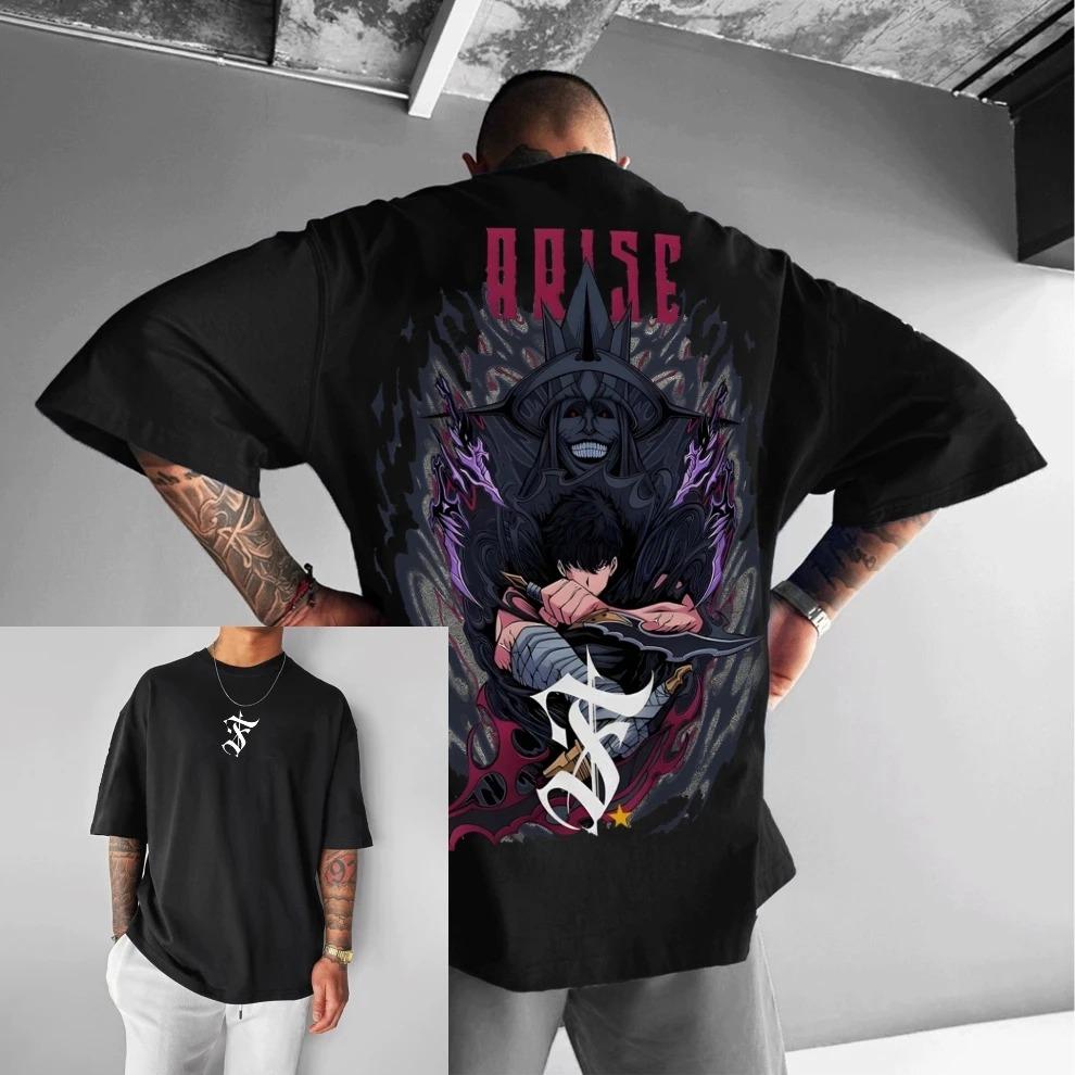 2026 Anime Solo Leveling Arise Print Oversized Men's T-Shirts Summer Y2k Women Cotton Short Sleeve Tee Cotton Casual Tops Streetwear