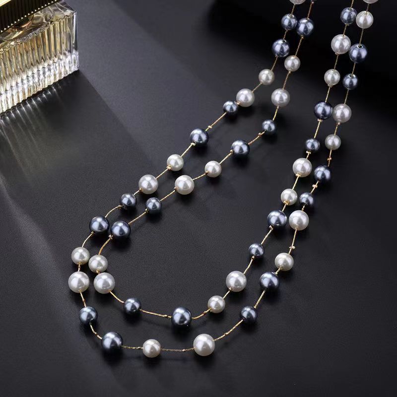 JMXD French Chic Elegant Womens Long Glass Pearl Layering Necklace Fashion Versatile Vintage Style Must Have Jewelry