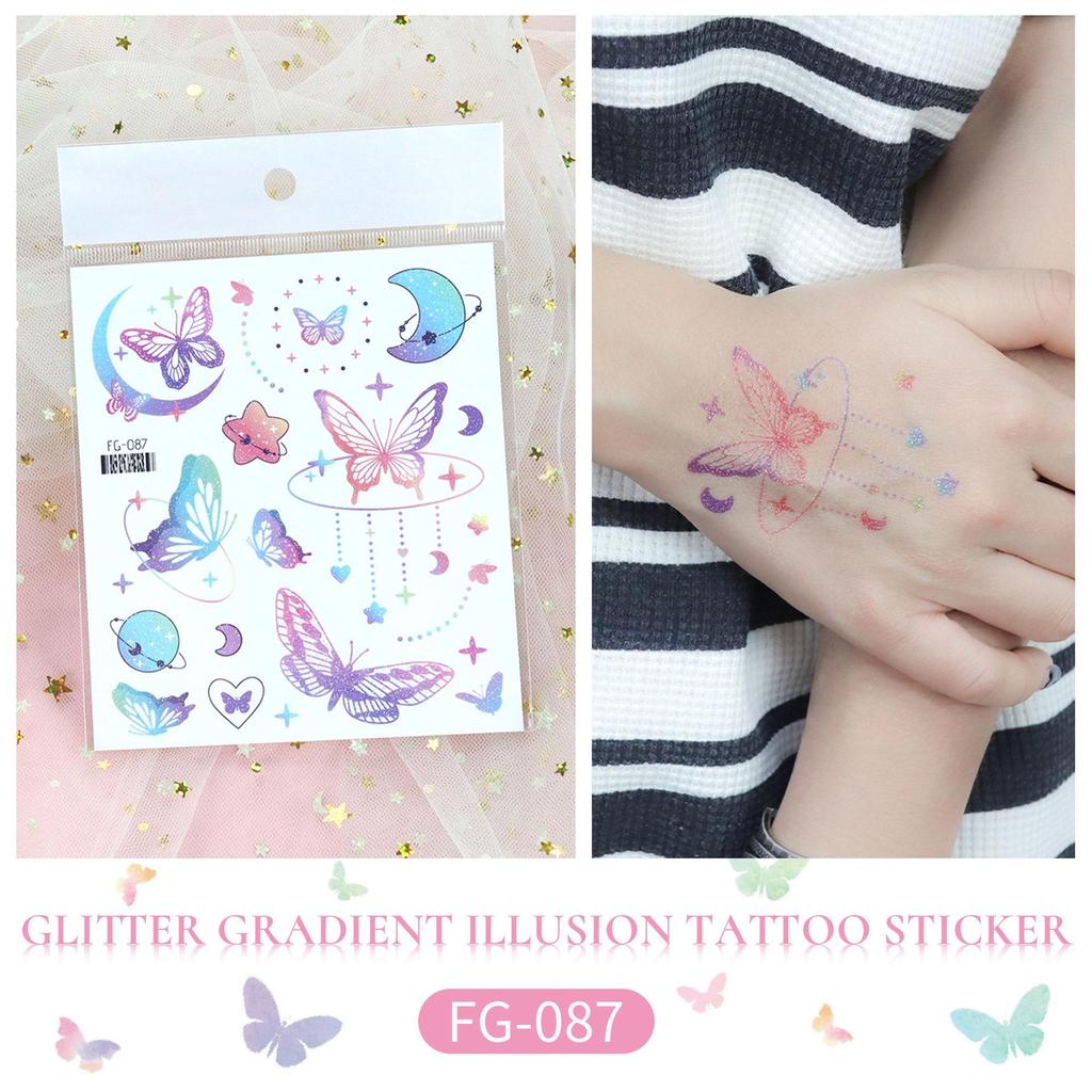 Rikalong Waterproof Cartoon Butterfly & Mermaid Glitter Tattoo Stickers for Face