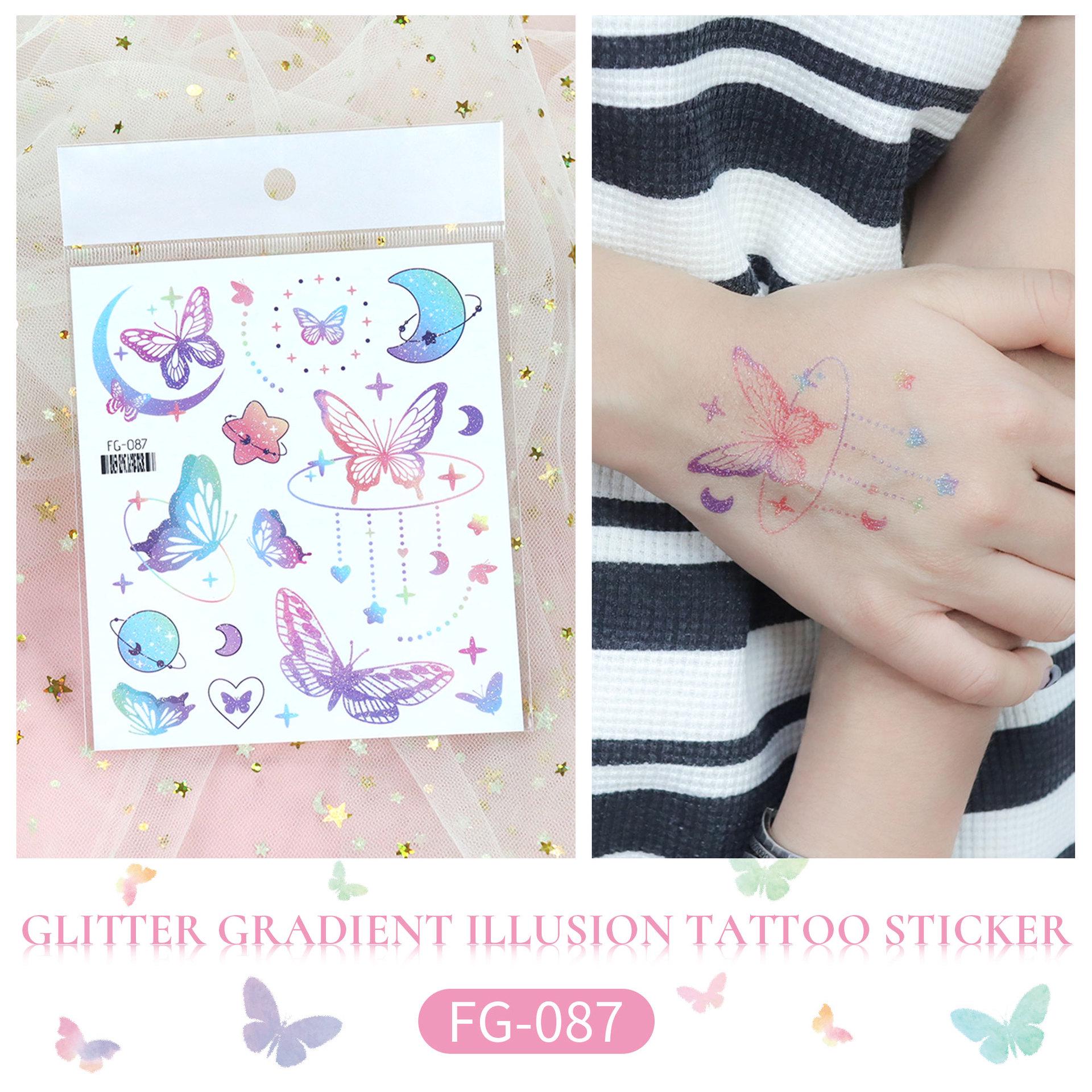 Rikalong Waterproof Cartoon Butterfly & Mermaid Glitter Tattoo Stickers for Face 105x120 mm