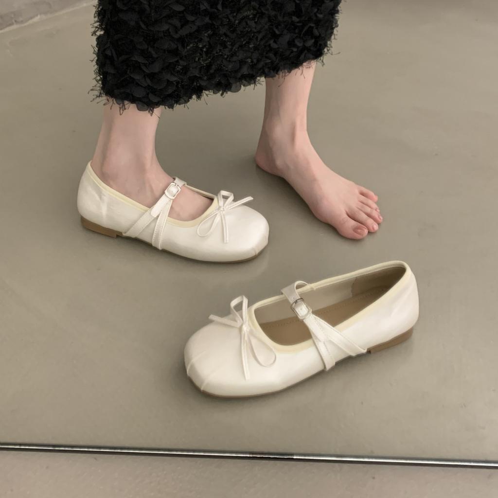 Silver Mary Jane Women's Shoes 2025 New Summer French Single Shoes Flat Bottom Beautiful with Skirt Ballet Small Leather Shoes