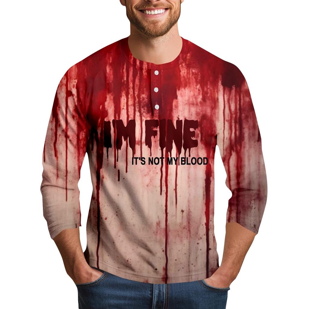 Men's Halloween Print Raglan Dralan Three-quarter Sleeve Casual Top