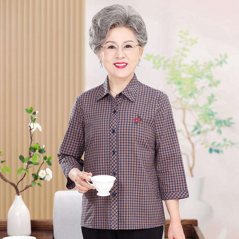 

Elderly Women s Summer & Autumn Cotton Tops: Three-Quarter Sleeves & Shirts 3XL [125-140 lbs]