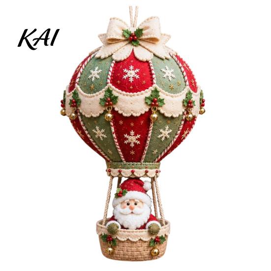 Decorative Wall Hanging Ornaments DIY Christmas Hot Air Balloon Ornament Kit, 3D Handmade Fabric Craft Festive Home Decor Project with Santa