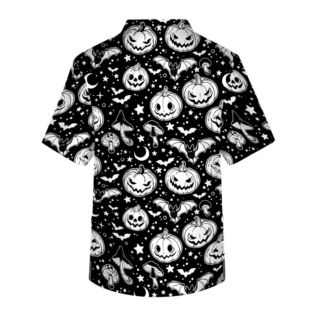 Men's Short Sleeve V-Neck Scrub Top with Chest Pocket Halloween Print