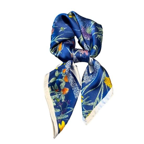 

Silky Scarf Smooth Silk-Like Texture Neck Gaiter Floral Geometric Print Neckerchief Versatile Professional Accessory темно-синий