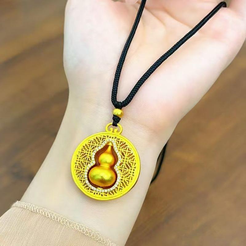 Novo em ouro antigo chinês artesanato colar Design clássico pingente de cabaça oca rotativa casamento fino presente