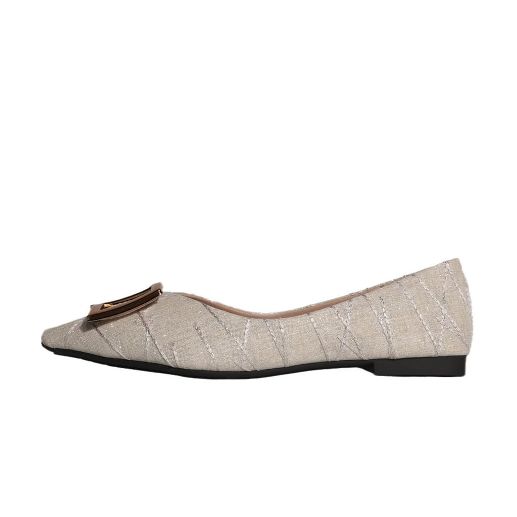 2025 new single shoe flat sole high sense professional style dress daily versatile flat shoes metal buckle Huizhou women's shoes