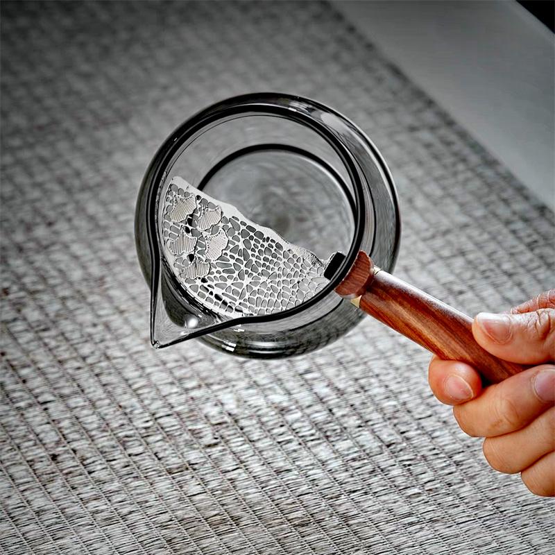 Crank Side Wooden Handle Glass Tea Dispenser Fair Cup With Removable Filter Heat Resistant Chahai Kungfu Tea Set Tea Maker