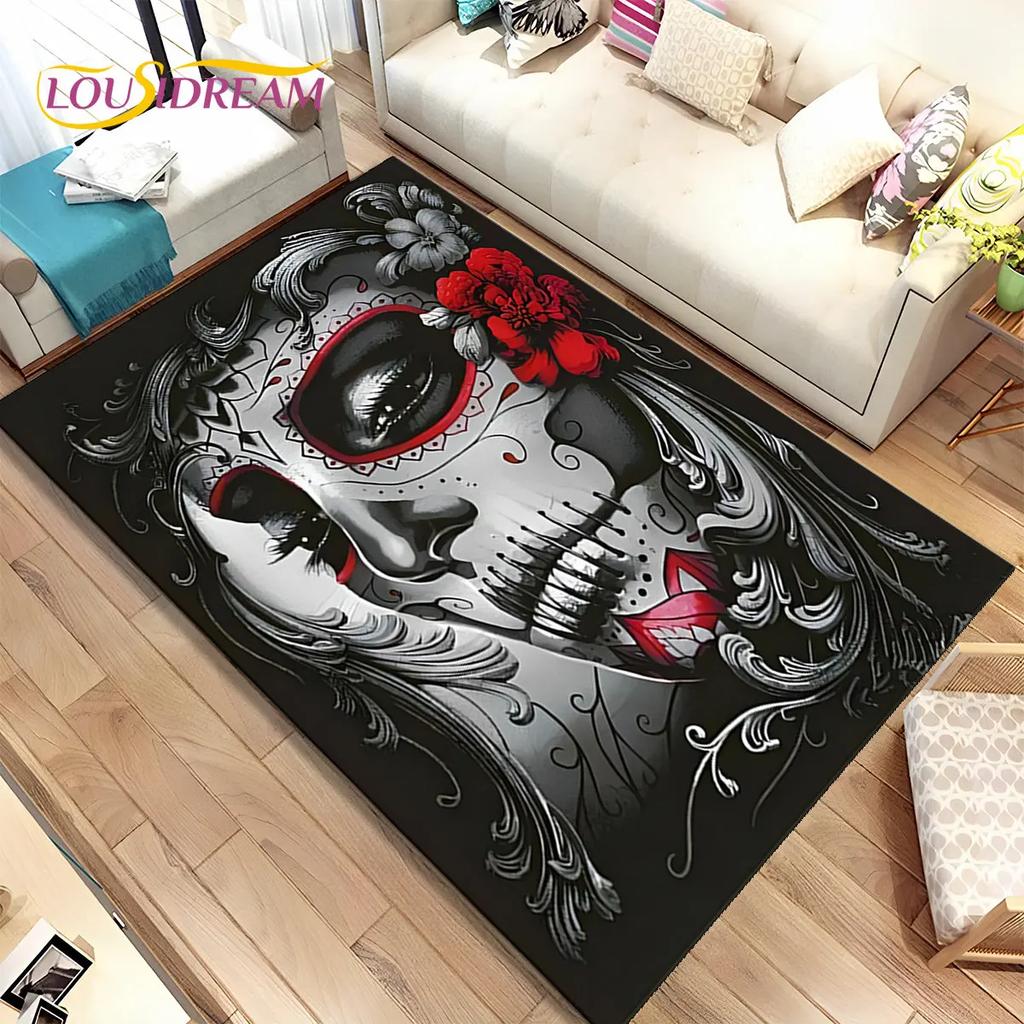 Gothic Horror Female Skull Dead Girl Area Rug,Carpet Rug for Home Living Room Bedroom Sofa Doormat Decor,kids Non-slip Floor Mat