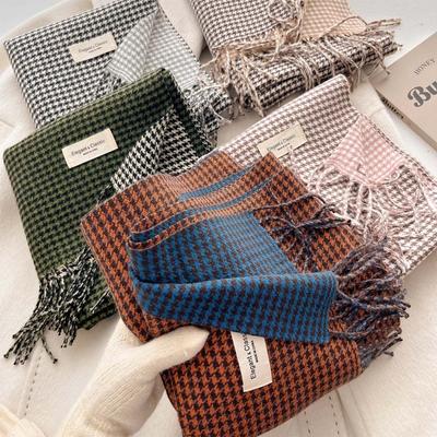 Autumn/Winter New Nordic Simple Thousand Bird Checkered Scarf British Versatile Shawl Double Sided Tassel Plaid Scarf