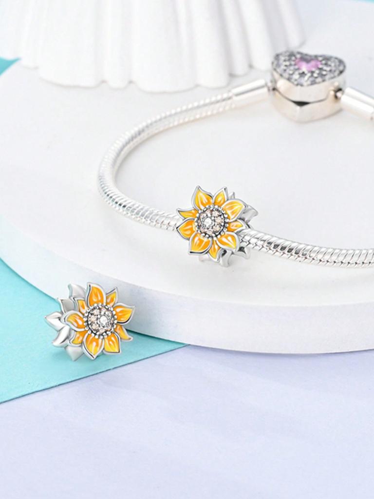 Charms Plata Colorful Flowers Beads Charm Copper Plated Fit Charms Copperoriginal Bracelet For Jewelry Making Diy Charm