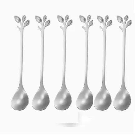 Creative Stainless Steel Leaf Shape Gold Flatware Fruit Fork Dinnerware Appetizer Snack Dessert Fork Kitchen Tableware 6Pcs