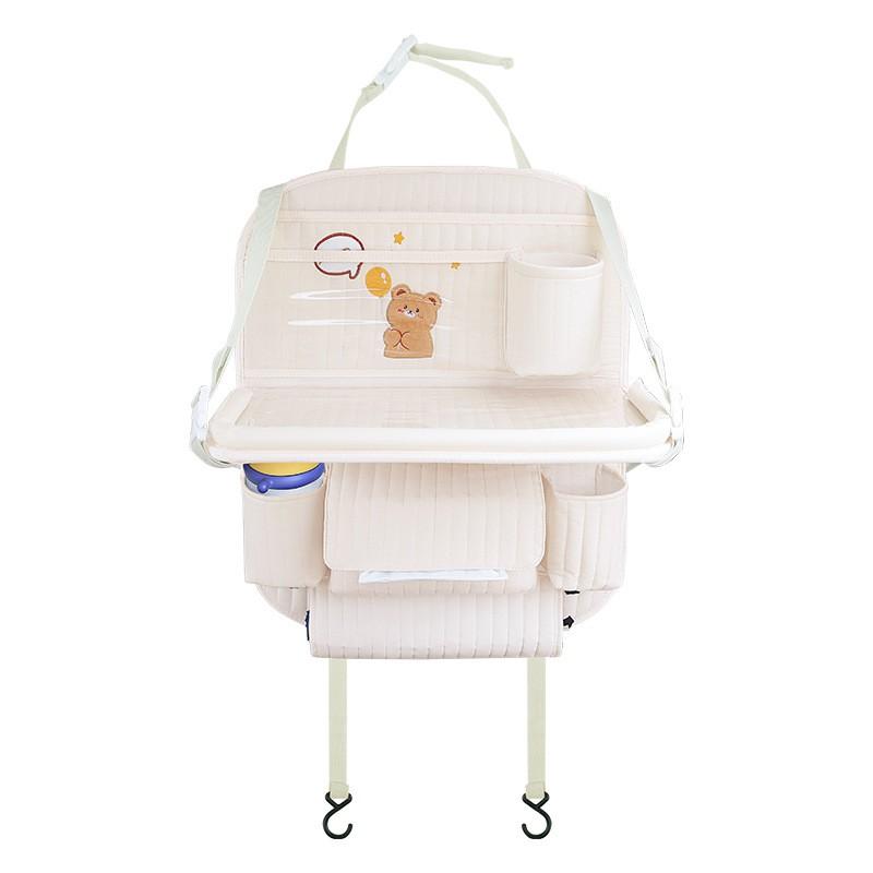 Car Backseat Organizer With Foldable Tray Storage Pouch Cotton Bear Design Hanging Seat Back Accessory