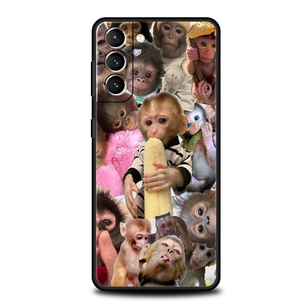 Cute Funny Monkey Soft Phone Case For Samsung Galaxy S25 Edge S24 Plus S23 FE S22 S21 S20 Ultra 5G S10 Black Protect Cover