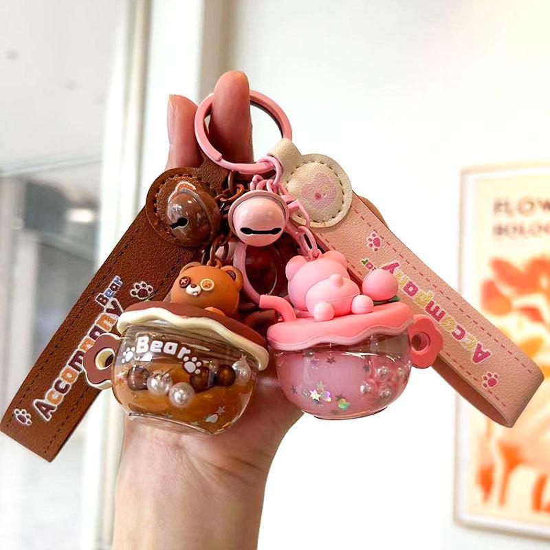 Pink Adorable Bear In Teacup Silicone Keychain Cute Gift For Friends And Couples