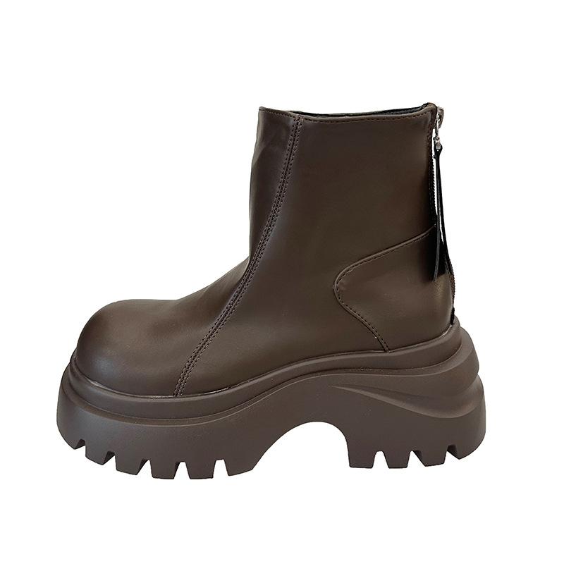 Thick-soled explosive cigarette boots women's 2025 autumn and winter new thin soft-soled not tired feet fashionable versatile rear zipper short boots