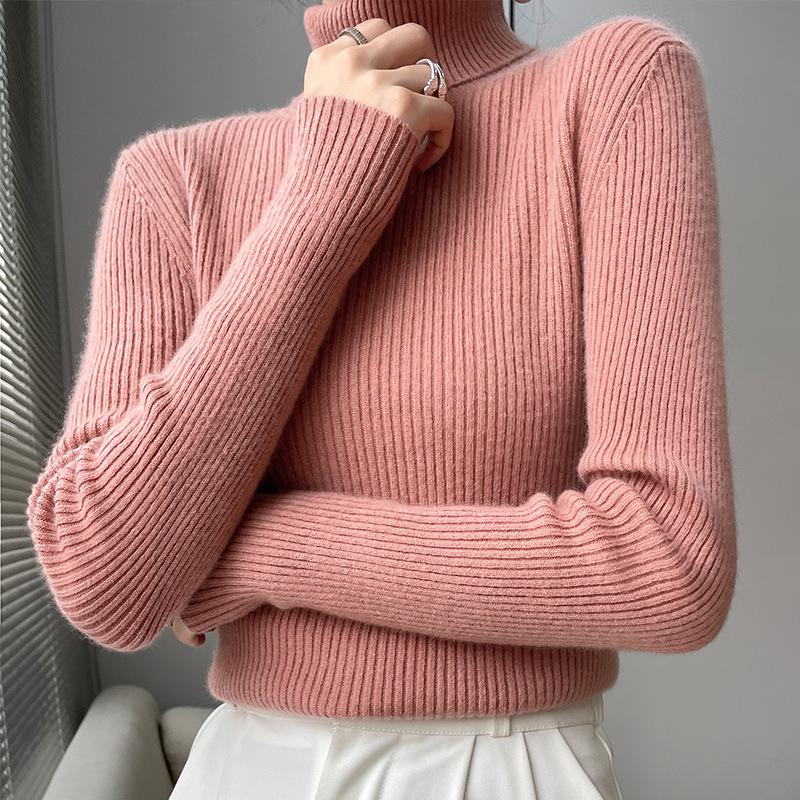 Women's Striped Turtleneck Sweater - High Neck, Long Sleeve Knit Top, Autumn/Winter Base Layer.