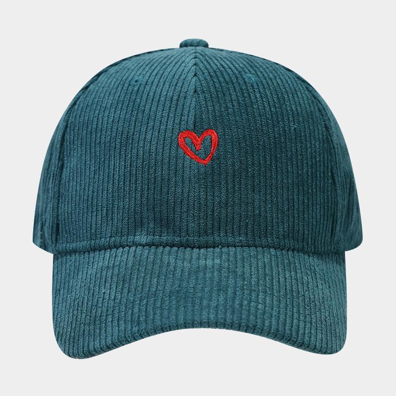 

Small Love Heart Embroidered Corduroy Baseball Cap With Sun Protection For Women темно-синього кольору
