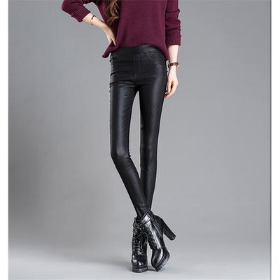 2022 Autumn Winter New Korean Style Fashion Slimming Stretch with High Waist Casual Warm PUFaux Leather Pants Tights Women Pants