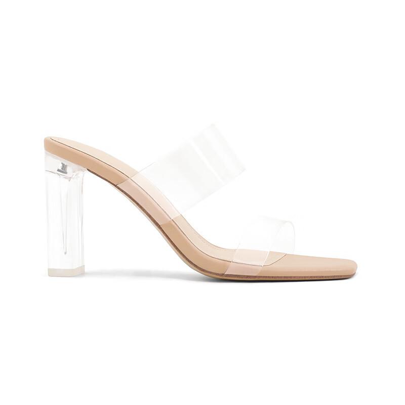 

Transparent open-toed high-heeled shoes for women in the summer of 2025, new fashion square head, versatile word with fairy style sandals for women 34