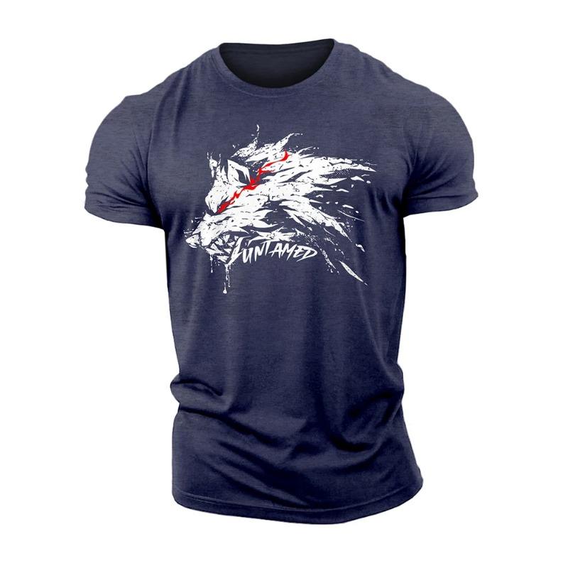 Summer 3D Printing Untamed Wolf Red Eyes Drip Gym Cotton Casual Men Short Sleeves Man Tough Guy T-Shirt