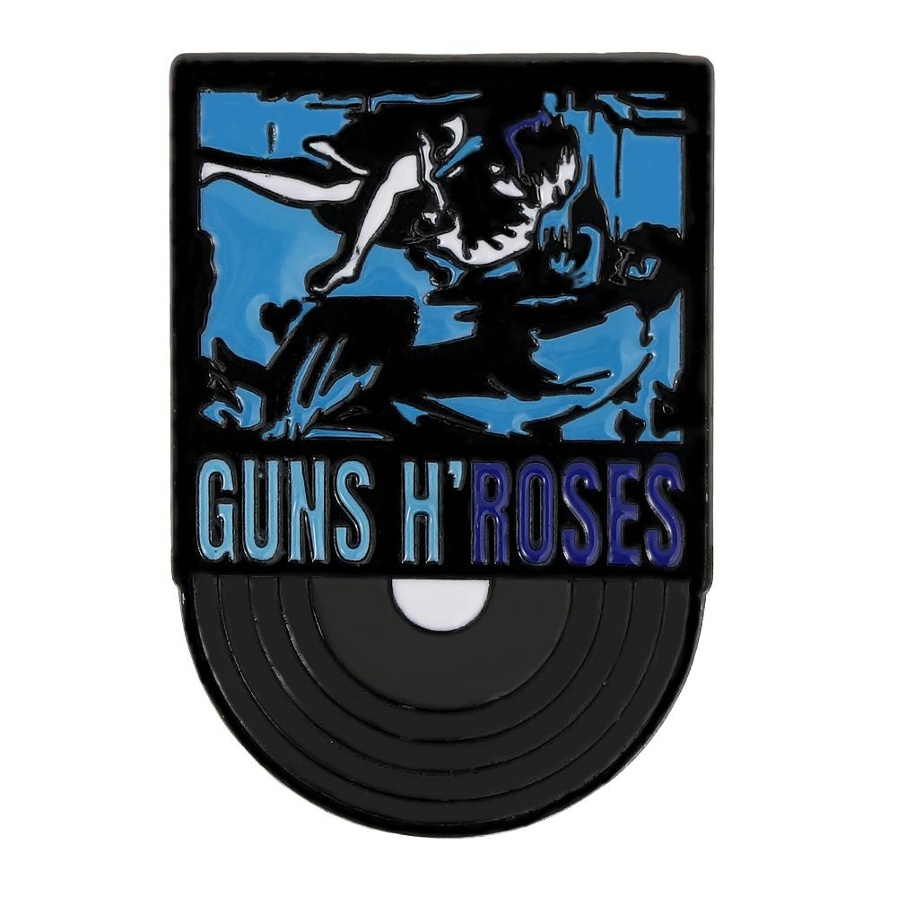 7Styles Hip Hop Gun Roses Theme Enamel Brooches Skull Cross Guitar Tape Shaped Music Pins