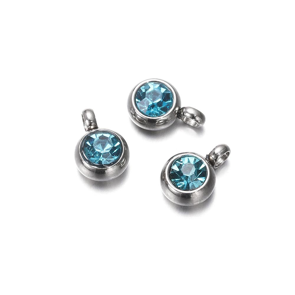 10Pcs 6mm Stainless Steel Birthstone Necklace Pendant Jewelry Making Rhinestone Charms For Women Earrings DIY Accessories Gift
