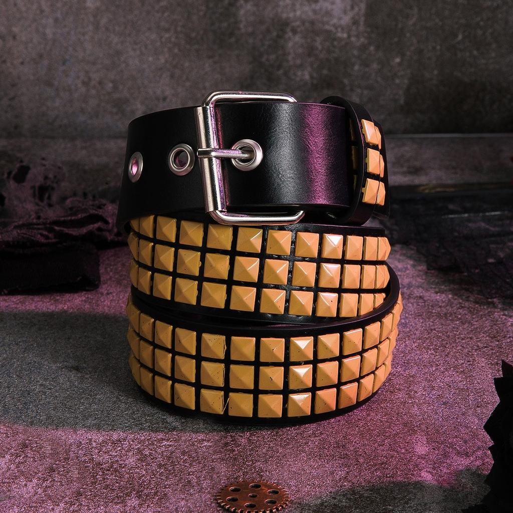 New Square Bead Rivet Belt for Women, Heavy Metal Belt for Men and Women, Y2K European and American Punk Rock Jeans Belt