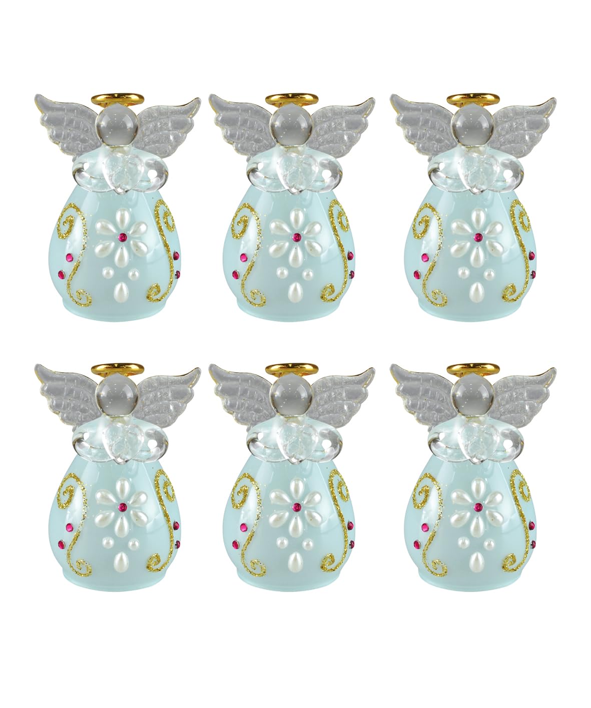 

Fourcart Cute Handmade Glass Sugar Angel Bells (Set of 6), Pink