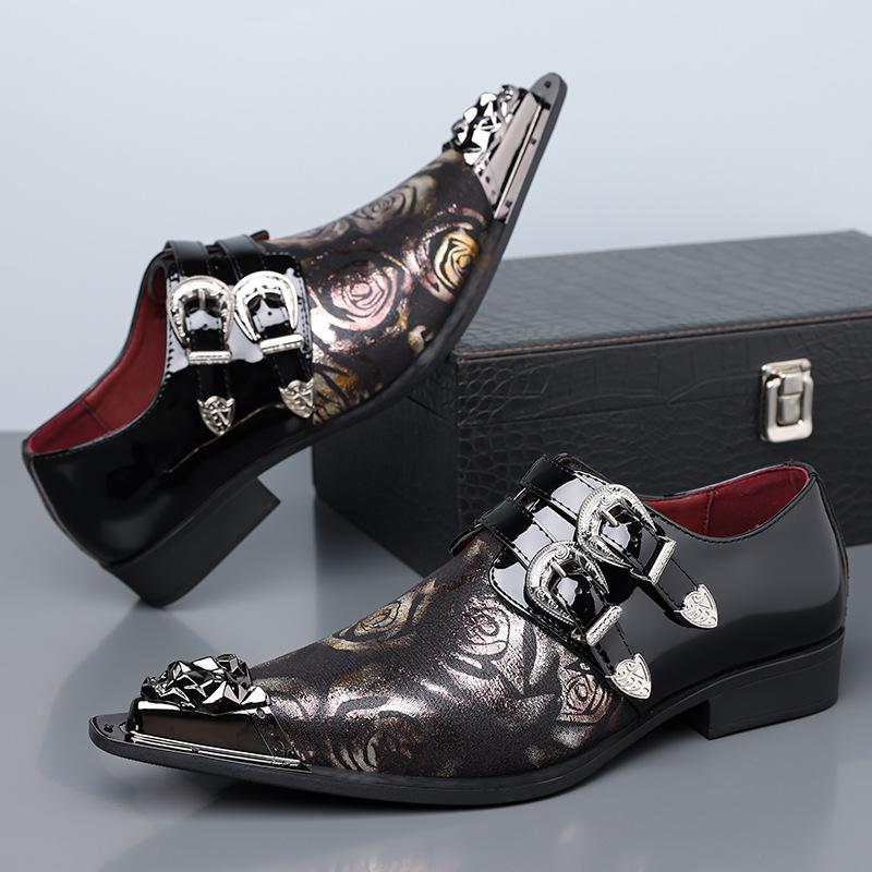 Men'S Print Slip-On Pointed Toe Loafers Comfortable British Style Business Casual Leather Dress Shoes Designer Wedding Shoes Men