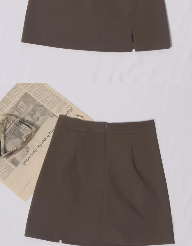 2024 Spring High-Waist A-Line Skirt: Korean Slit Design, Anti-Exposure, Short Skirt