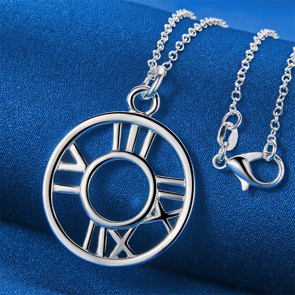 925 sterling silver 16-30 inch Roman numeral circular pendant necklace for women's fashion wedding jewelry