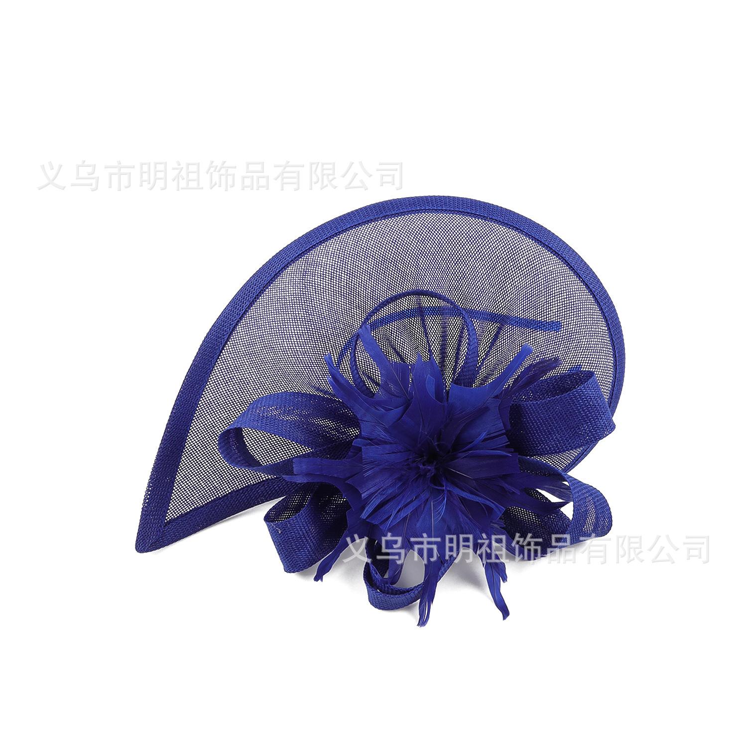 Haaraccessoires Bruiloft Bloem Veer Fascinator Bruid Hoofdband Hoofddeksels Vrouwen Dames Haarclip Groothandel Bloemen Hoofddeksel donkerblauwe kleur
