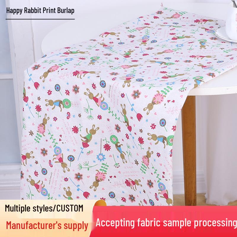 

Happy Rabbit Burlap Print Fabric: Cotton Clothes, Tablecloths, Sofa Covers, Curtains, and Pillowcases 10*10 Thread Count