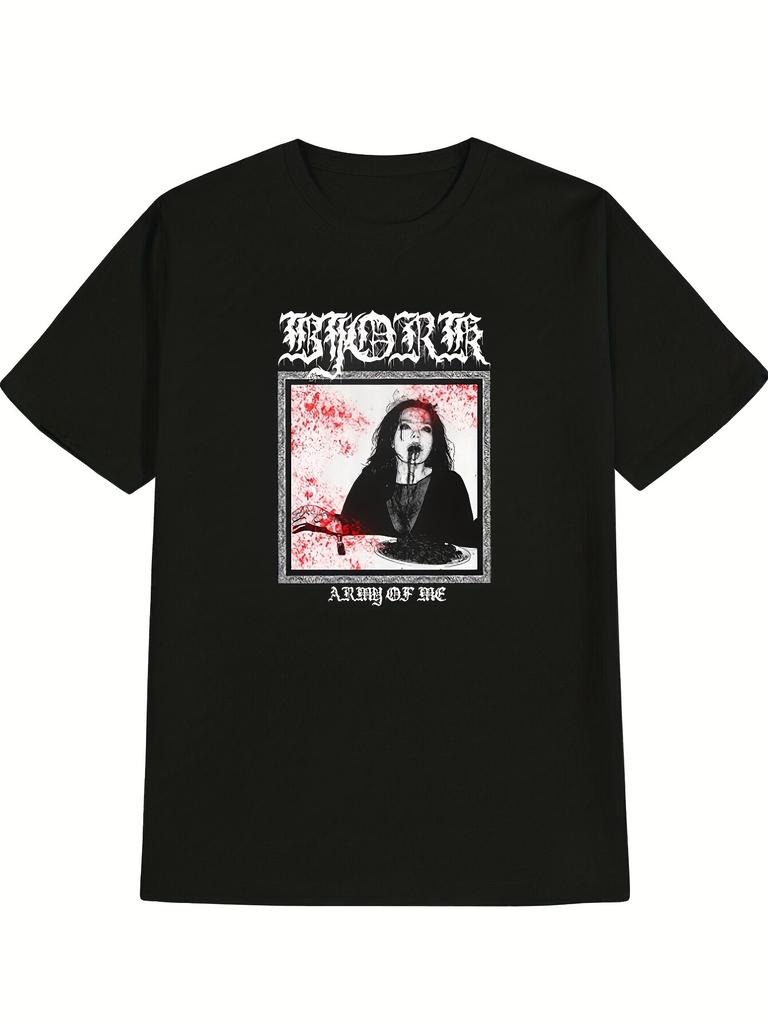 Unisex T-shirt Bjork Men's Gothic Style Graphic Tee - Made from Heavy, Short Sleeves, Crew Neck, Black Featuring Wh