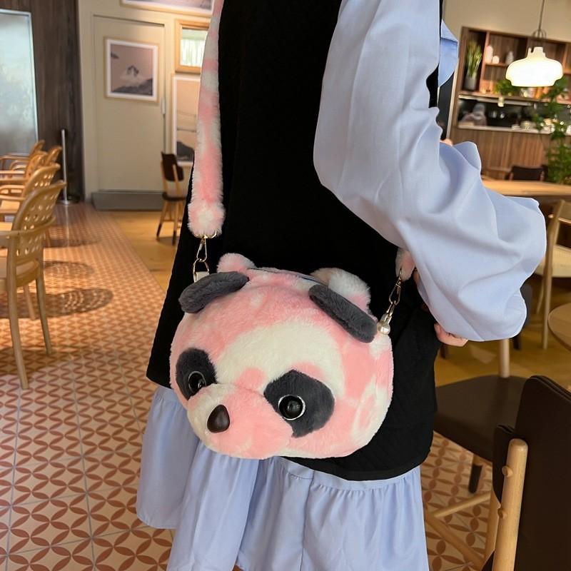 Cute Panda Plush Shoulder Bag With Zipper Closure For Daily Use