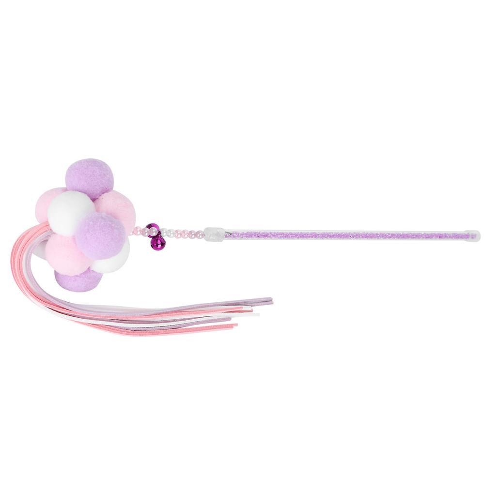 Pet Cat Tassel Playing Stick with Bell and Plush Ball Cat Interactive Training ToyPurple