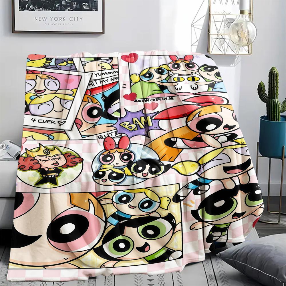 Powerpuff Girls Cute pattern Flannel Blanket, High quality Comfortable for All Seasons, Home Decor, Warmth and Comfort, Perfect for Gifts.